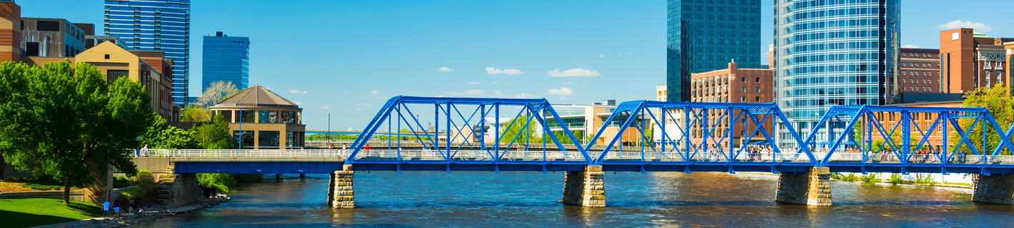 Blue bridge over Grand River in Grand Rapids, Mi